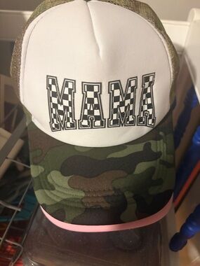 MAMA Camo Trucker Hat with Pink Trim